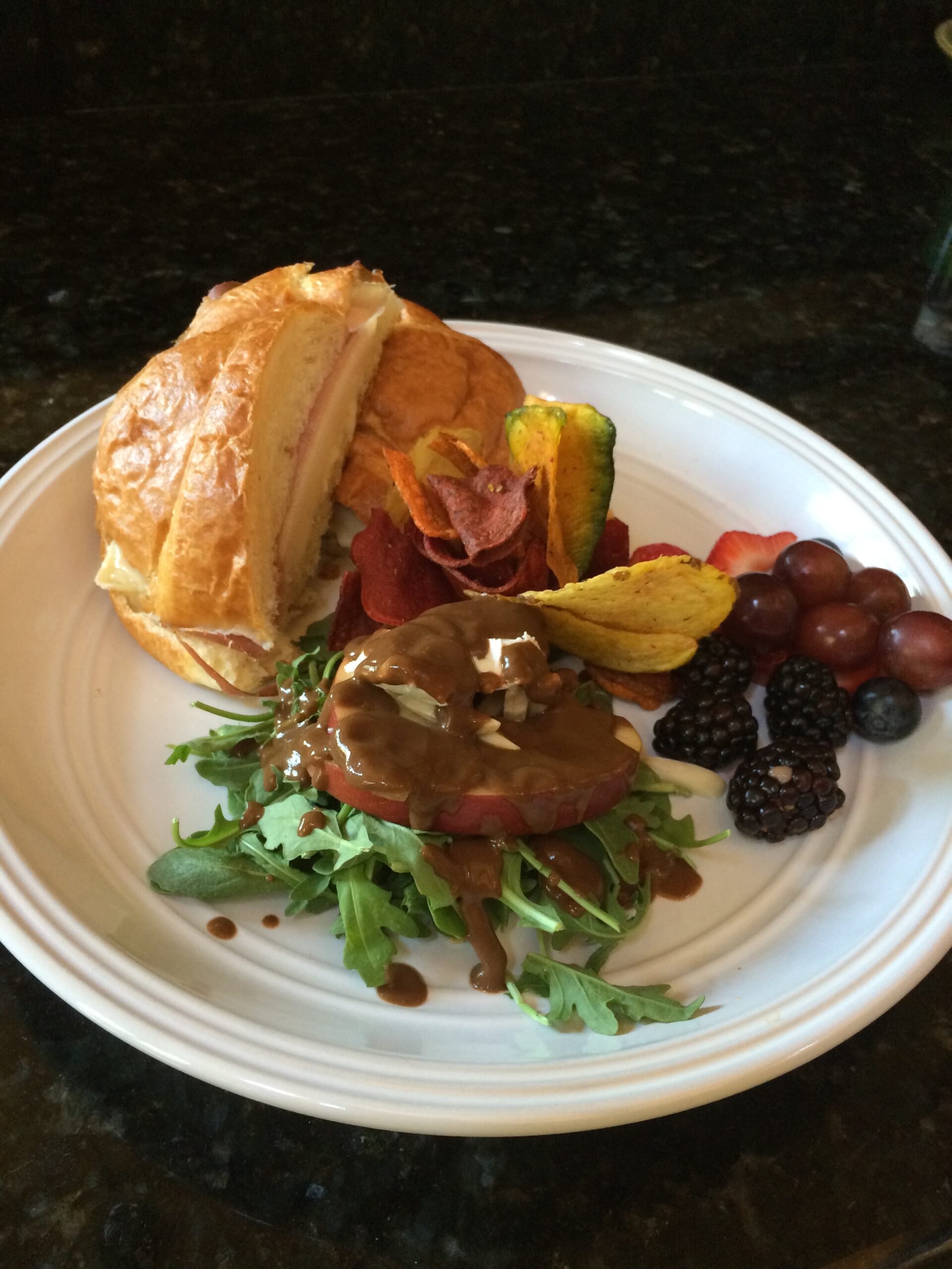 Croissant Sandwich with Seasonal Salad, Fruit & Vegetable Chips